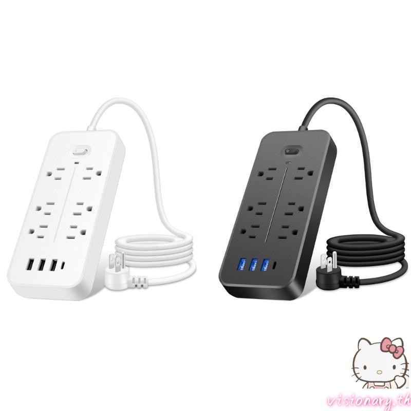 Vision Surge Protector Power Strip พร้อม 6 ช่อง 3 พอร์ต USB 1x Type-C 1700Joules