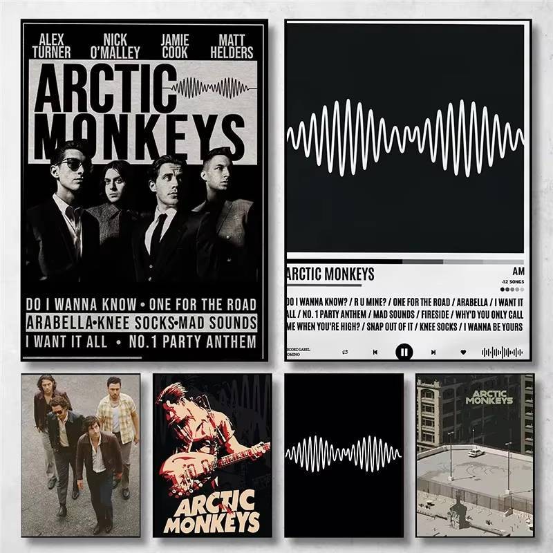 โปสเตอร์ผ้าใบภาพพิมพ์อาร์ตเวิร์ลวง Arctic Monkeys แบบวินเทจ เหมาะสำหรับห้องนั่งเล่น