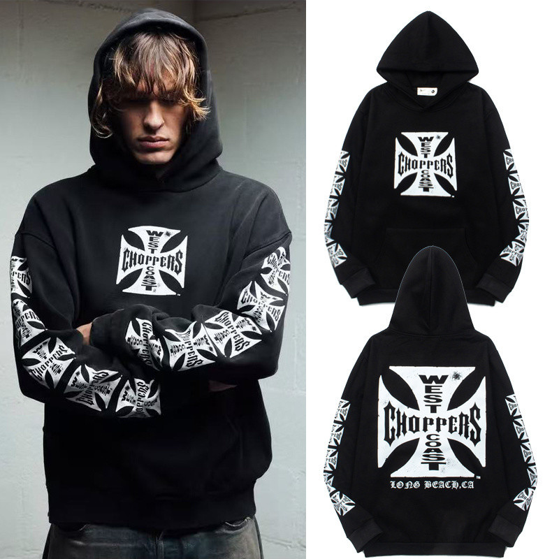 Vintage Iron Cross West Coast Chopper Design Heavy Hooded Sweatshirt