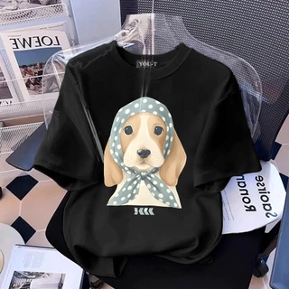 เสื้อยืด oversize unisex สตรีทแฟชั่น โคตรนุ่ม เสื้อ cotton 100% ไม่หดตัวลาย เสื้อไม่ยับลาย "Blue bandana dog"