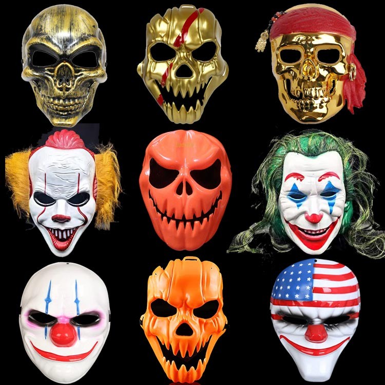 หน้ากากสนามฮาโลวีน Skull Grimace Horror Chainsaw Massacre Clown Scream หน้ากากฟักทองอะนิเมะ