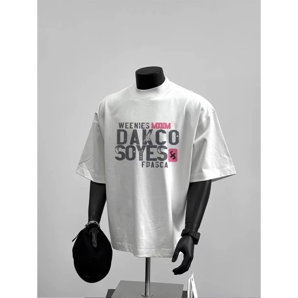 2025 NEW 2025 American Retro Color-Block Letter Short Sleeve T-Shirt for Women Summer Design Sense N