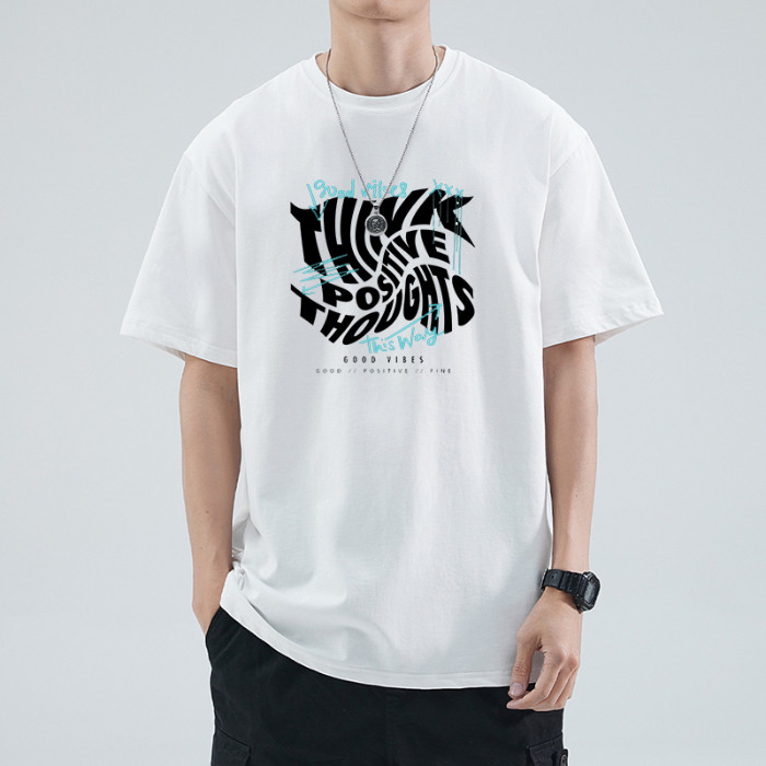 COD 2025280g Double Yarn Heavyweight White T-Shirt Men Three-needle Pure Cotton Men's Short Sleeve S