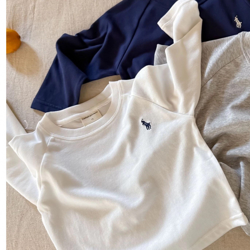 ฤดูใบไม้ผลิฤดูใบไม้ร่วงเด็กสบายๆสีทึบปักลายเสื้อยืดเสื้อเด็กทารกแฟชั่น All-Match Top - รูปที่ 4