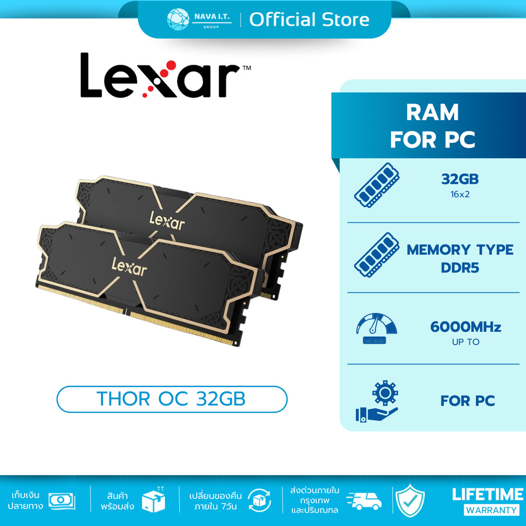 🛵มีส่งด่วน💨 LEXAR RAM แรม THOR OC 32GB (16GBX2) DDR5 6000 BLACK LD5U16G60C38LG-RGD WARRANTY LT