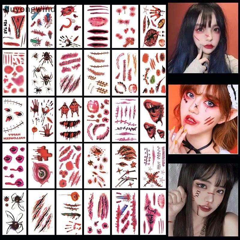 (duyongwind) 30 ชิ้น/เซ็ตฮาโลวีนเหมือนจริง Bloody Wound น่ากลัวกันน้ําชั่วคราว Tattoo สติกเกอร์สําหร