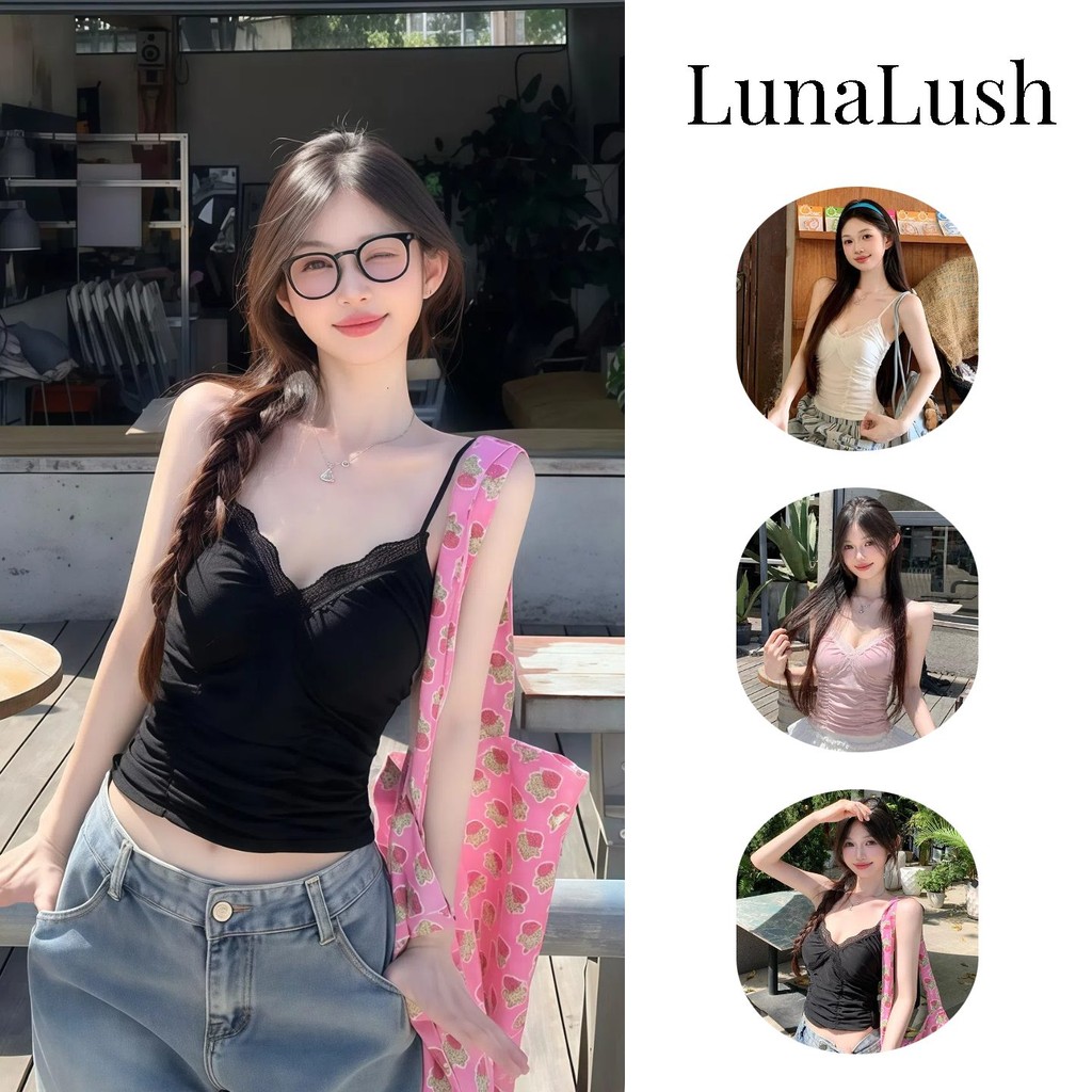 LunaLush✨เสื้อคุณภาพดี เสื้อสายเดี่ยว เสื้อสายเดี่ยวหวานเผ็ด มีฟองน้ำ น่ารักมากๆ เข้ารูป"FY8704"