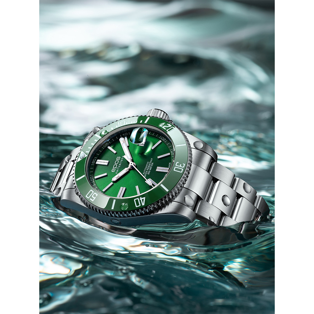 Swiss EPOS EPOS Green Shark Diving นาฬิกาผู้ชายกลไกอัตโนมัติกีฬานําเข้า 3504.131.93.13.30