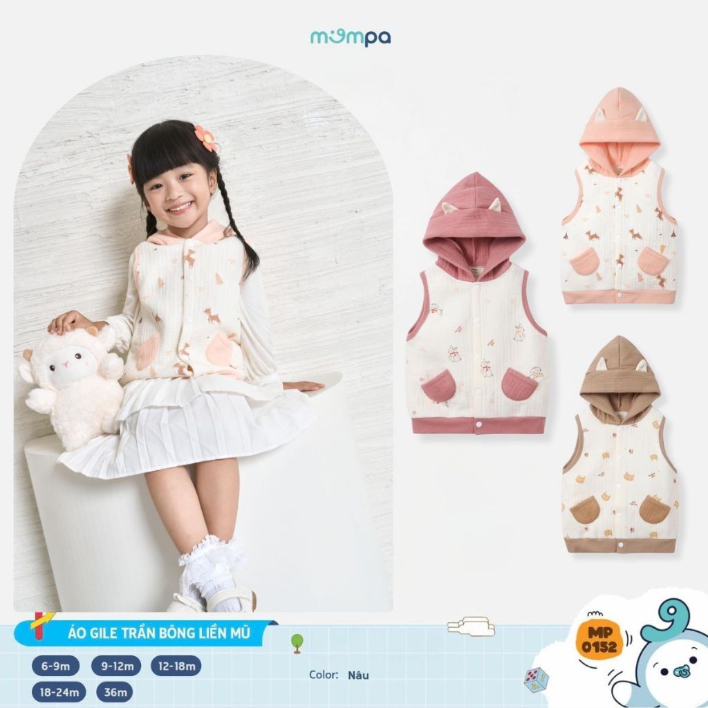 เสื้อกั๊กสําหรับ Mompa baby 6 เดือน - 3 ขวบในผ้านวม ผ้าคอตตอน MP 0152