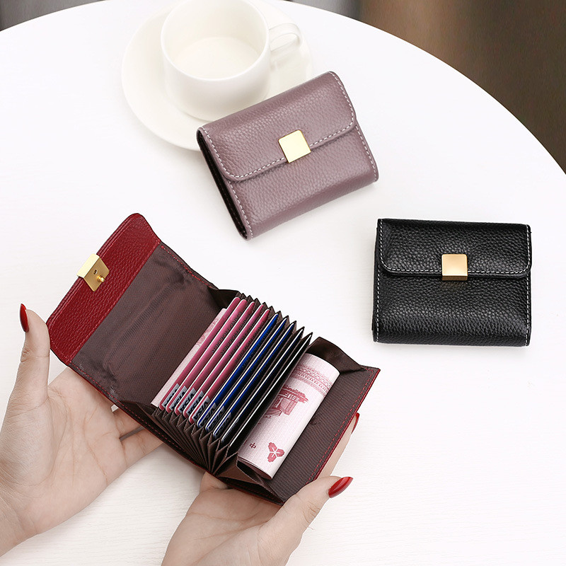 Minimalist Top Layer Cowhide Card Holder ผู้หญิง Top Layer Cowhide Card Holder Multi-Card Slot Cowhi