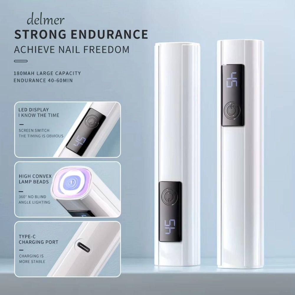 DELMER โคมไฟเล็บ LED, 45s Timer Quick Drying Mini Nail Dryer Light, Professional Single Finger Digit