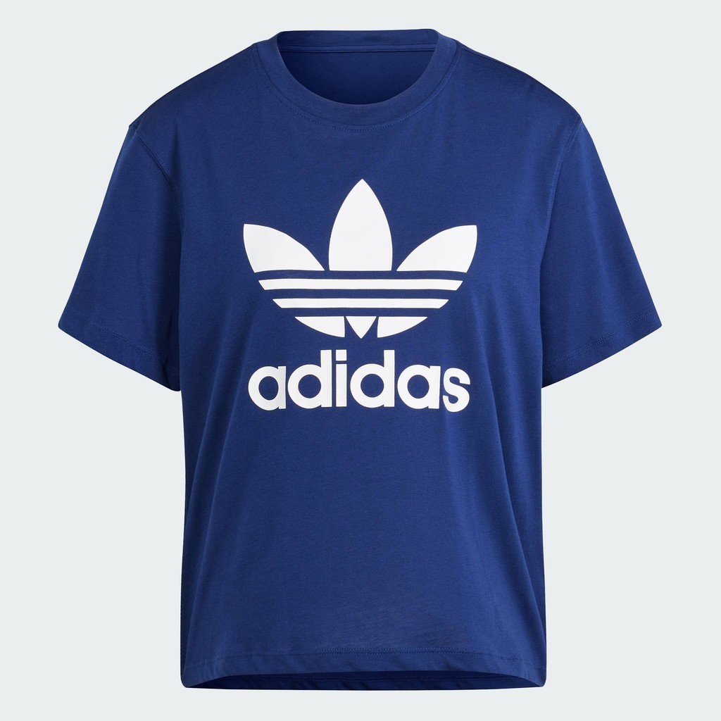 adidas ไลฟ์สไตล์ เสื้อยืดทรงบ็อกซี Adicolor Trefoil ผู้หญิง สีน้ำเงิน IN8440