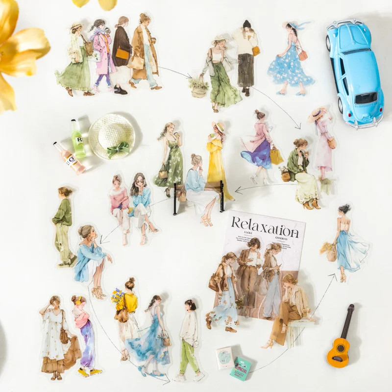 Journal GO 20 ชิ้นสาวฝรั่งเศสตัวอักษรสติกเกอร์ PET แพ็ค DIY สมุดไดอารี่อัลบั้มตกแต่ง Collage Junk Journal สติกเกอร์