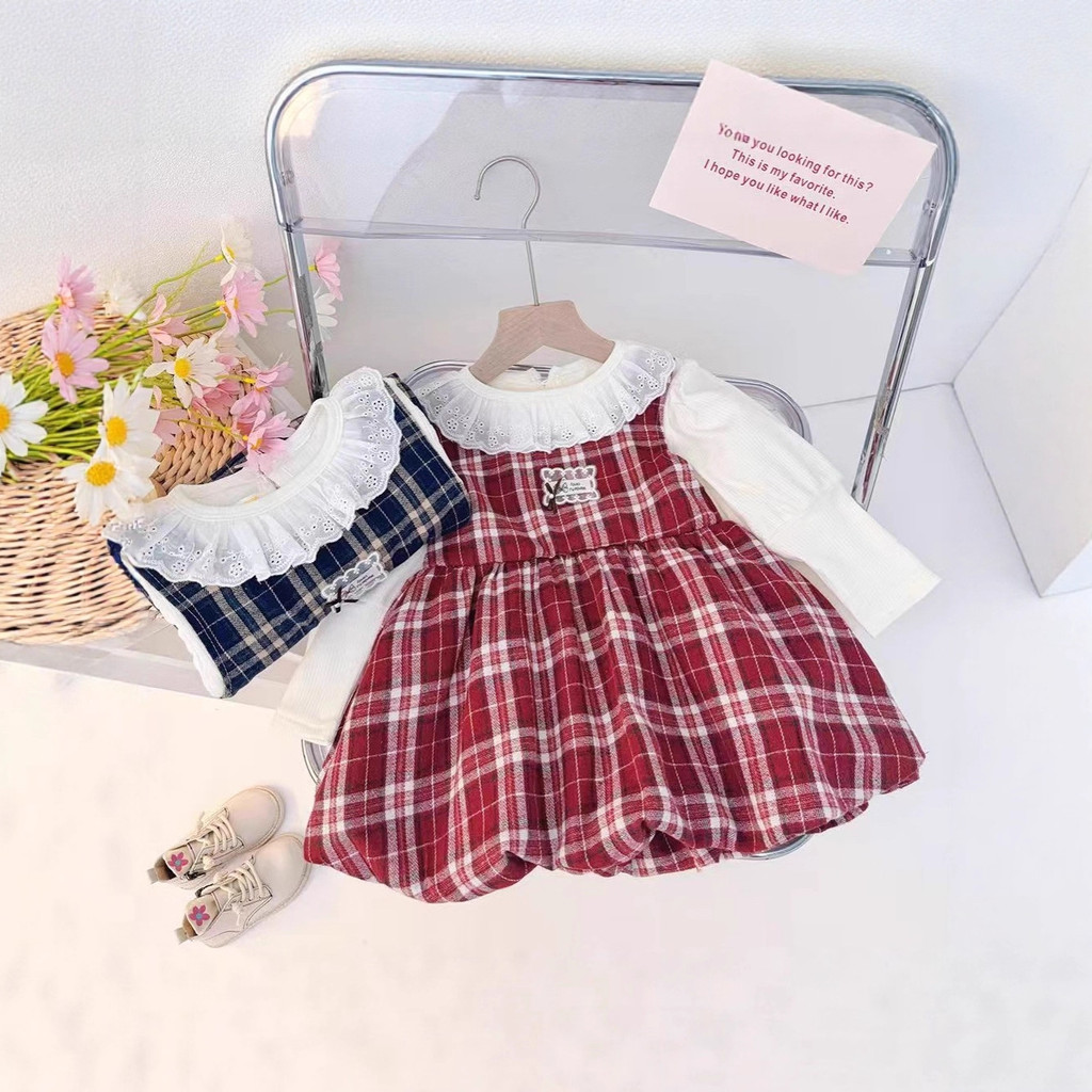 ฤดูกาลโรงเรียนหญิงทารกฤดูใบไม้ร่วงเสื้อผ้าลายสก๊อตแขนยาวฤดูใบไม้ผลิฤดูใบไม้ร่วงสไตล์ใหม่ทารกกระโหลกเจ้าหญิงปลอมสองชิ้นกระโปรงดูดีแฟชั่นเด็ - รูปที่ 3