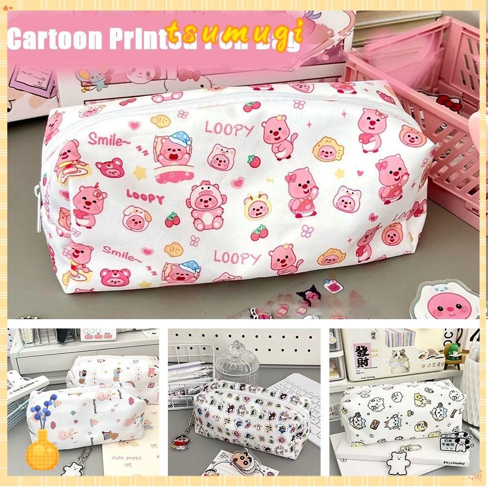 TSUMUGI ดินสอ, Back To School ของขวัญความจุขนาดใหญ่กระเป๋าปากกา,แบบพกพาผ้าใบ Loopy/Crayon Shin-chan/
