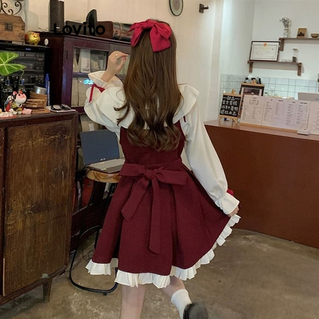 Lovito เดรสผู้หญิงน่ารักสําหรับวันคริสต์มาส แต่งโบว์ระบาย ทรงเอ เดรสปาร์ตี้ LNA43050 - รูปที่ 2