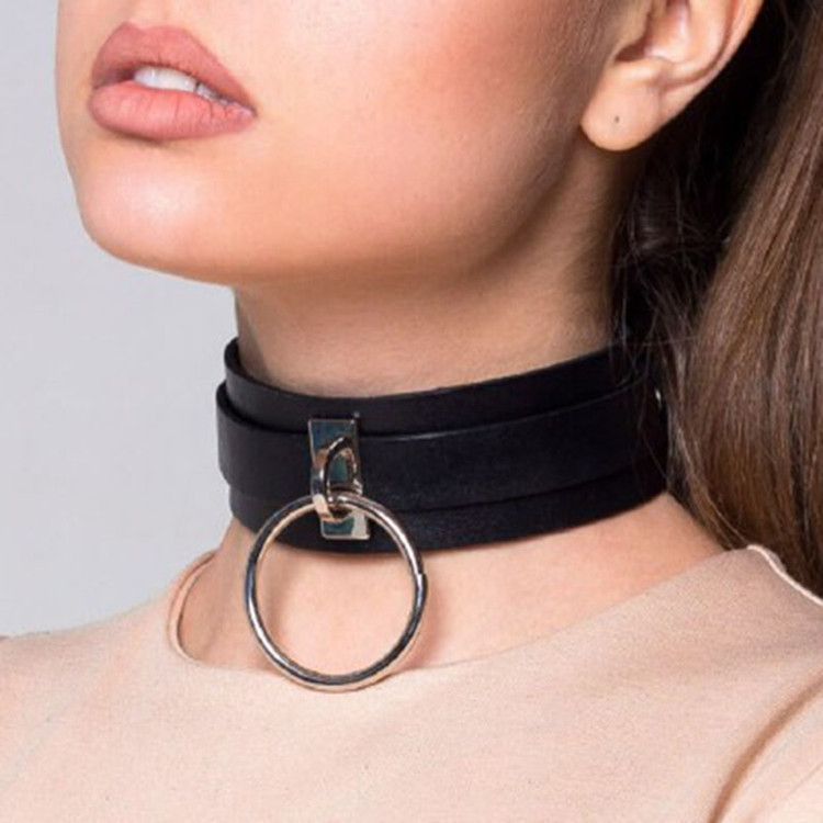 Y2K Harajuku O-Ring Choker, Minimalist PU Leather Collar, สร้อยคอ Unisex แบบปรับได้, อุปกรณ์เสริมคู่