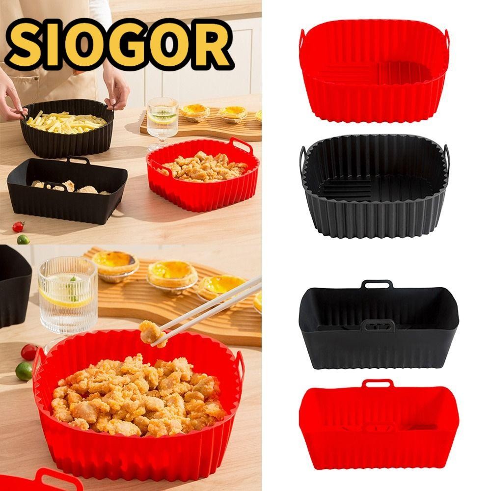 SIOGOR ซิลิโคน Air Fryer Liners พร้อมที่จับสําหรับเตาอบ 4-7 QT, Air Fryer อุปกรณ์เสริมสีดําสีแดงนําก