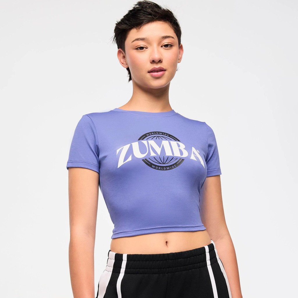 ZUMBA Crop Top - แขนสั้น นุ่ม ทรงบ็อกซ์ คอเต่า สำหรับออกกำลังกายโยคะและวิ่ง