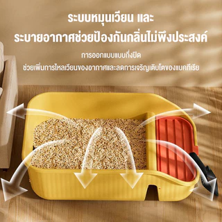 ห้องน้ำแมว Cat litter box กล่องทรายกึ่งเปิด แถมที่ตักทรายฟรี แป้นเหยียบกรองทราย ถาดทรายแมว ห้องน้ำแมว วัสดุ PP