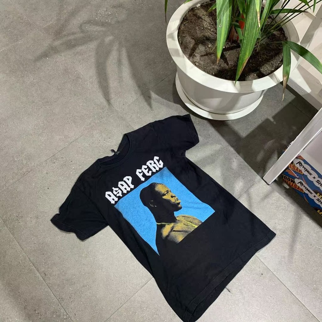 เสื้อยืดผ้าฝ้ายแขนสั้นแบบหลวม สไตล์ยุโรปอเมริกัน พิมพ์ลายรอบคอดีไซน์จาก ASAP Ferg ที่เข้าได้กับทุกกา