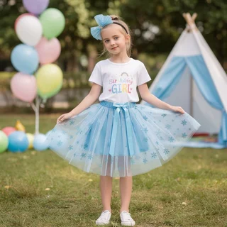 กระโปรงเด็ก tutu เจ้าหญิง กระโปรงฟู ตาข่าย สีรุ้ง ลายหิมะ เต้นรำ งานแสดง วันเกิด น่ารัก