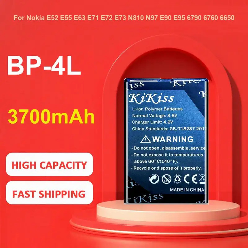 KiKiss แบตเตอรี่สําหรับ Nokia E52 E55 E63 E71 E72 E73 N810 N97 E90 E95 6790 6760 6650,BP-4L,3700mAh