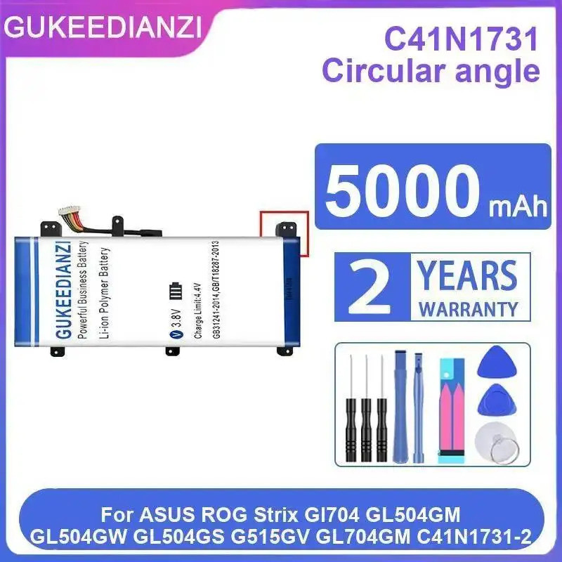 แบตเตอรี่แล็ปท็อป C41N1731 มุมวงกลม 5000mAh สําหรับ Asus Rog Strix Gl704 GL504GM GL504GW GL504GS G51