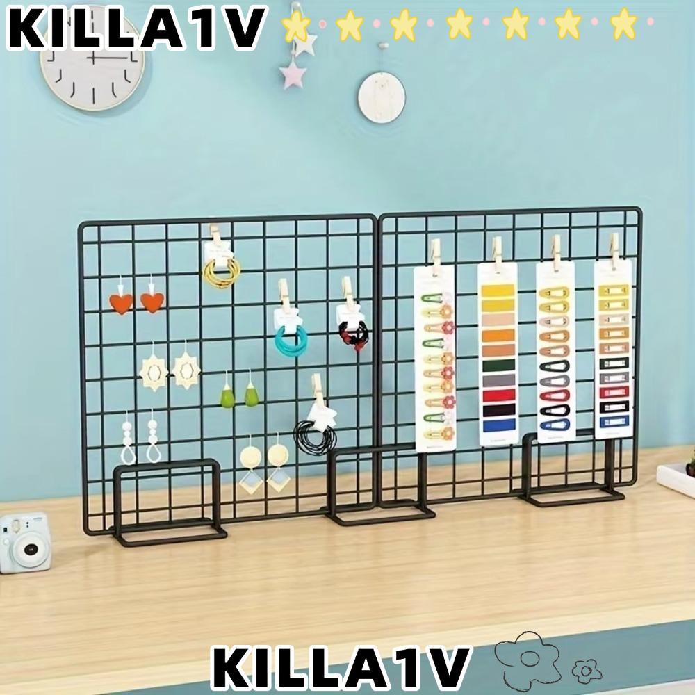 KILLA1V Display Rack, Grid Grid Frame Storage Rack, Creative Metal พร้อมฐานเดสก์ท็อปสําหรับแผงตาราง