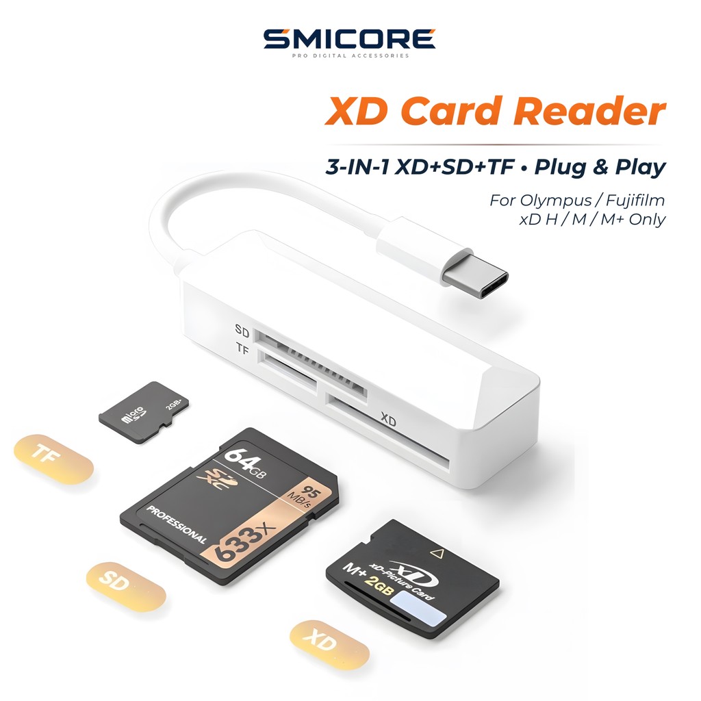 XD Card 3 in 1 OTG Card Reader รองรับ SD TF XD USB Type C iOS Android สำหรับมือถือ กล้อง ย้ายรูปได้