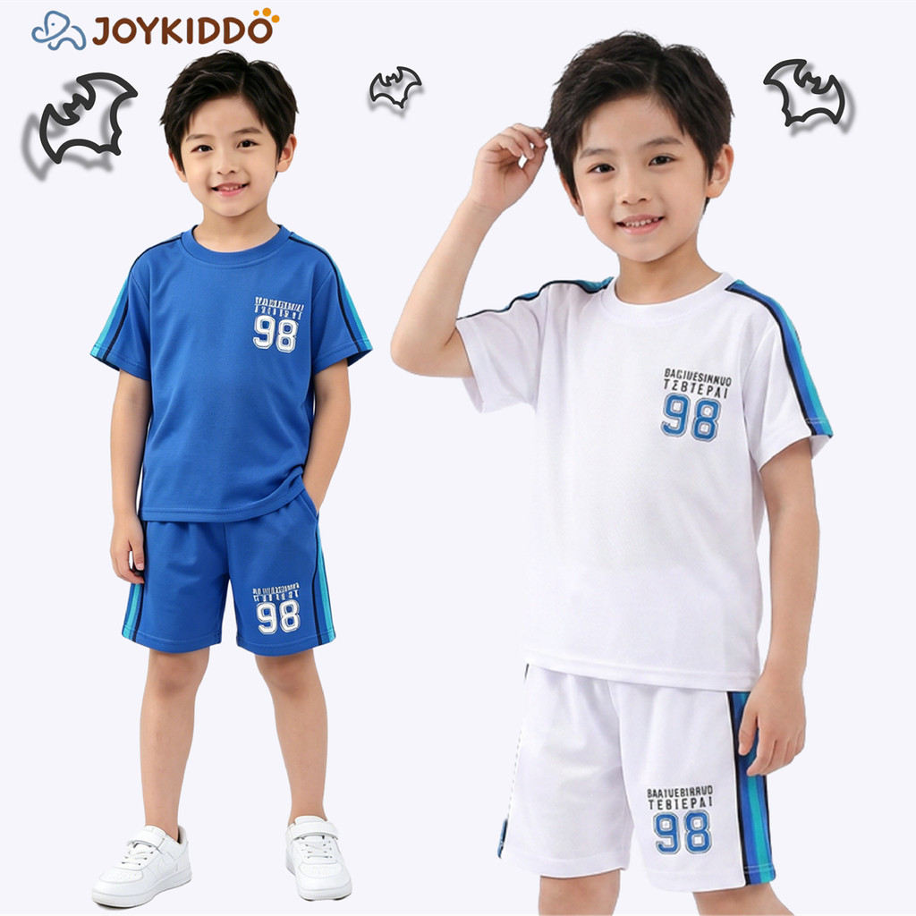 ชุดบาสเก็ตบอลสำหรับเด็กแบบใหม่ฤดูร้อนชุดกีฬาเด็กผู้ชายเสื้อผ้าแห้งเร็วกางเกงขาสั้นแขนสั้นสองชิ้นสำหรับเด็กวัยกลางและใหญ่