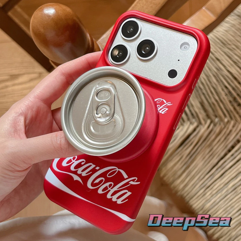ปลอกสําหรับ iPhone 17 Pro Max 16 15P Magnetic Attraction แฟชั่น Creative Cola รูปแบบเคสโทรศัพท์สีแดงพร้อมขาตั้งแบบพับได้กันกระแทก PC Anti-scratch ฝาครอบป้องกัน Shell