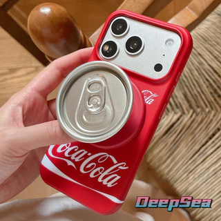 ปลอกสําหรับ iPhone 17 Pro Max 16 15P Magnetic Attraction แฟชั่น Creative Cola รูปแบบเคสโทรศัพท์สีแดงพร้อมขาตั้งแบบพับได้กันกระแทก PC Anti-scratch ฝาครอบป้องกัน Shell
