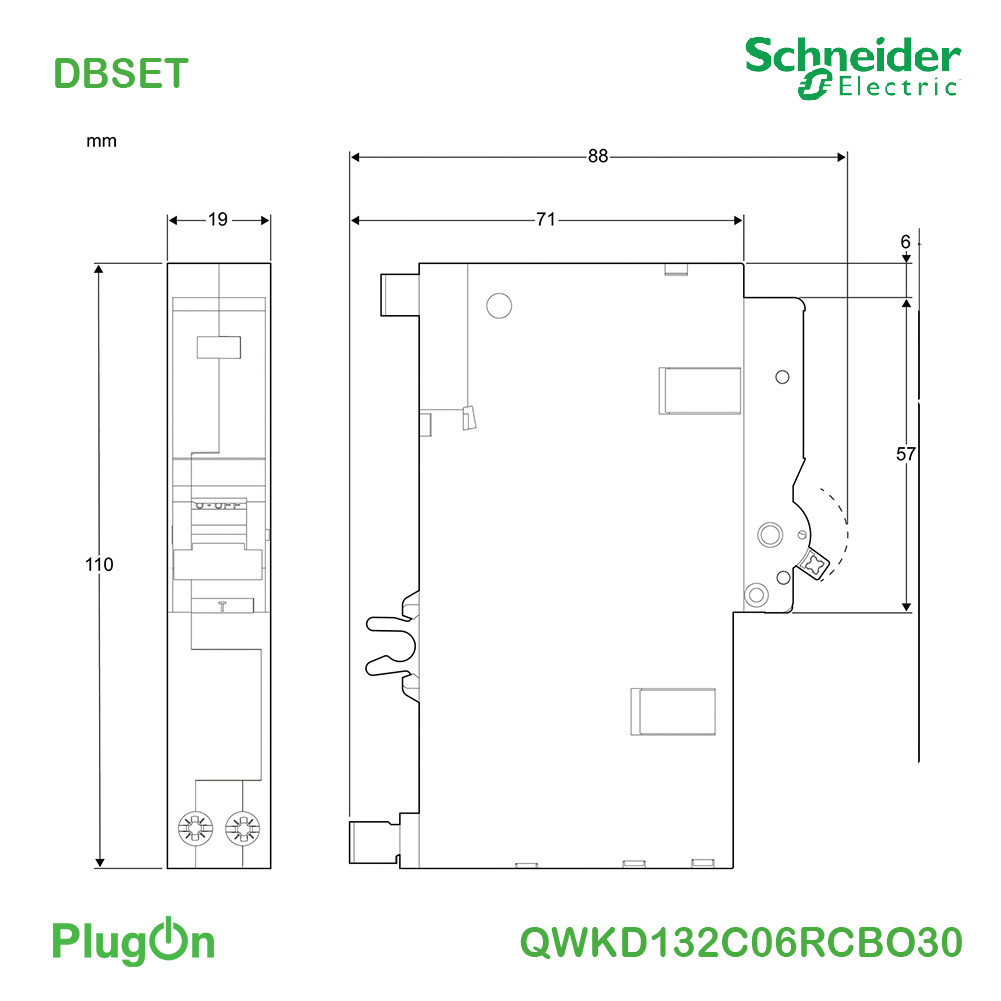 Schneider เซอร์กิตเบรกเกอร์กันดูดลูกย่อย(RCBO) 1P+N 32A 6kA 30mA Type AC | QWKD132C06RCBO30 | PlugOn รูปที่ 6
