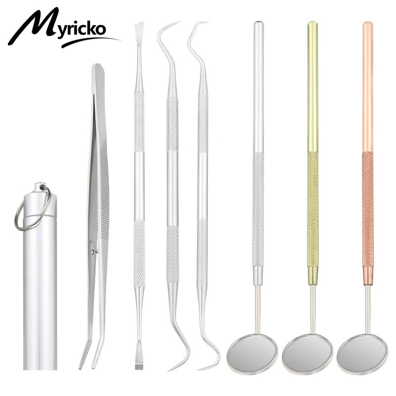 กระจกทันตกรรมสแตนเลสเครื่องมือทันตกรรมทันตแพทย์ชุดเครื่องมือ Probe ฟัน Care Kit Tweezer Hoe Sickle S