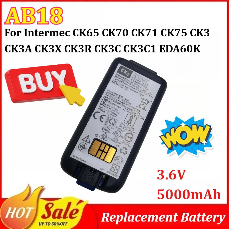 AB18 3.6V 5000mAh แบตเตอรี่สําหรับ Intermec CK65 CK70 CK71 CK75 CK3 CK3A CK3X CK3R CK3C CK3C1 CK3N C