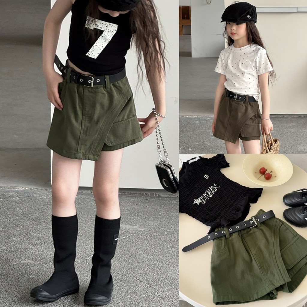PRETTY BABY กระโปรงเด็ก กระโปรงกางเกง แถมเข็มขัด ทรงวินเทจ (2282)