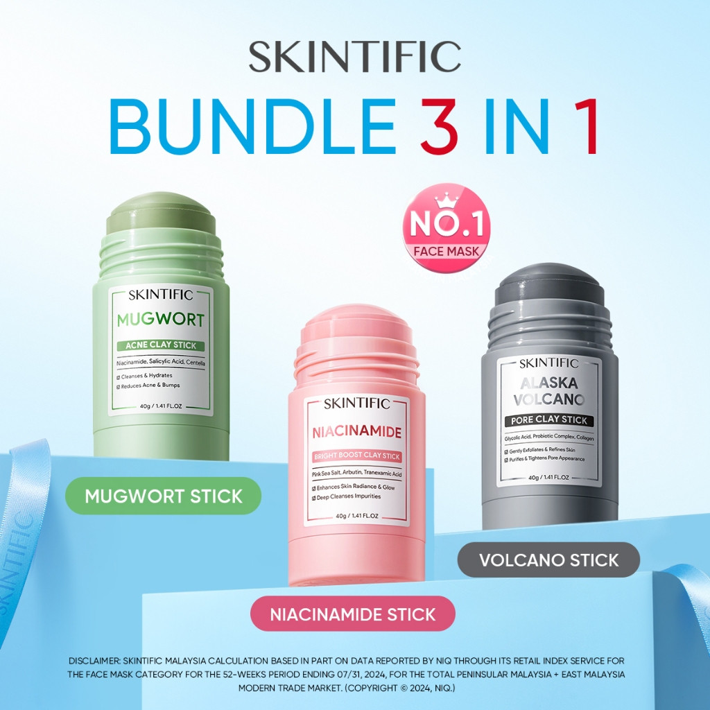 [3 ชิ้น]SKINTIFIC Clay Mask Stick kit / Mugwort Clay Mask Stick+ Alaska Volcano Clay รูขุมขนลึกทําคว