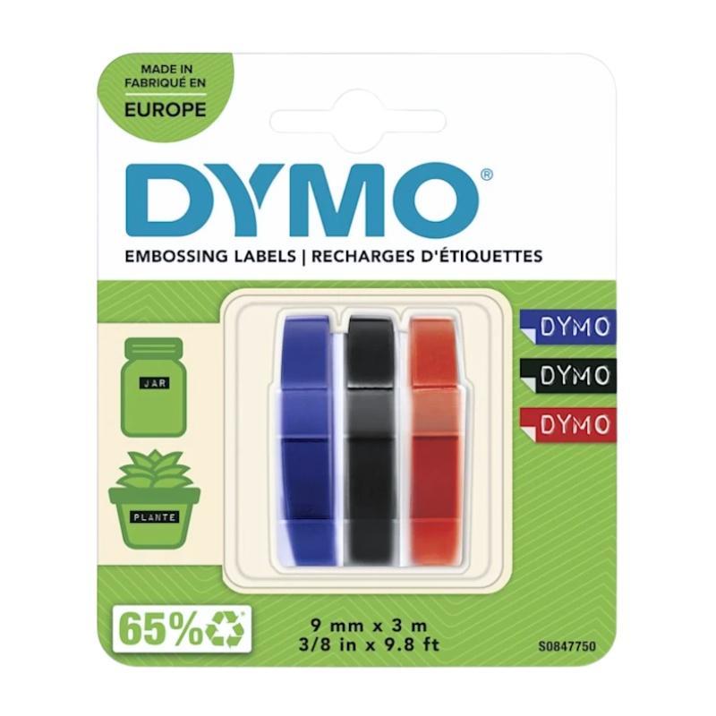 DYMO เทปพิมพ์อักษรนูน คละสี ขนาด 9 มม. x 3 เมตร (แพ็ค 3 ม้วน)