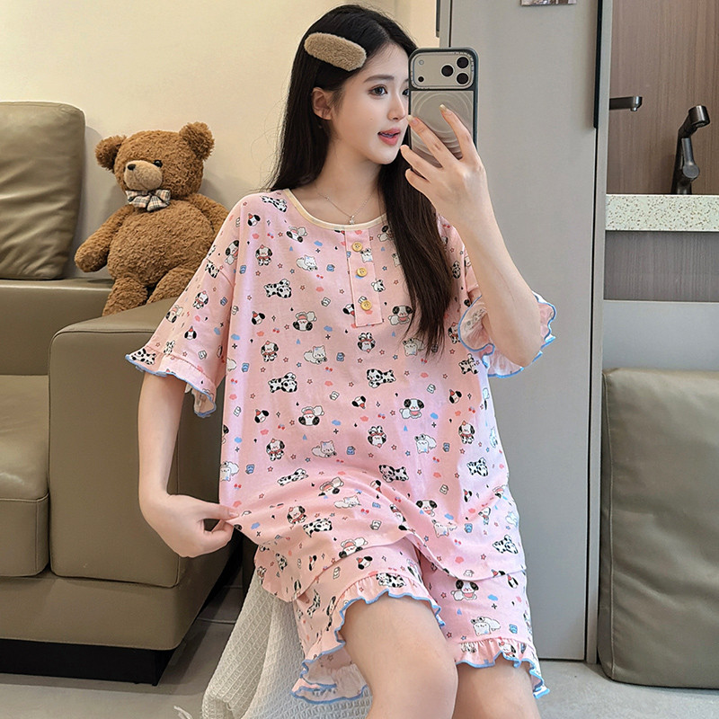 3XL-6XL ชุดนอนขนาดบวกผู้หญิง ชุดนอนผ้าฝ้าย 100% ฤดูร้อนแขนสั้นชุดนอน Wom