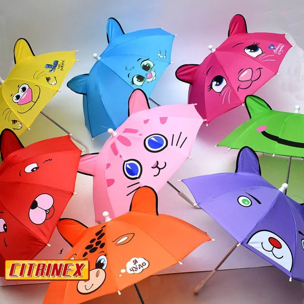 เกียร์ฝนตุ๊กตาเด็ก, หลากสีหูการสร้างแบบจําลองเด็กร่ม,การ์ตูนน่ารักด้ามยาวรูปแบบสร้างสรรค์เด็กร่มวันฝนตก