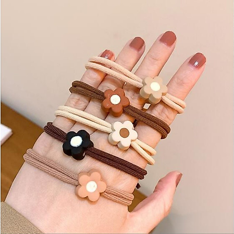 ยางมัดผมดอกไม้เกาหลี ยืดหยุ่นสูง 5 ชิ้น Scrunchies เครื่องประดับผม