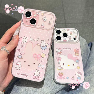 เคสไอโฟน17 เข้ากันได้กับ IPhone 16 7 8 15 Plus XR X Air 11 17 12 15 13 16 14 Proเคสหัวใจฟอง กระต่าย พร้อมขาตั้ง สไตล์ฮิต