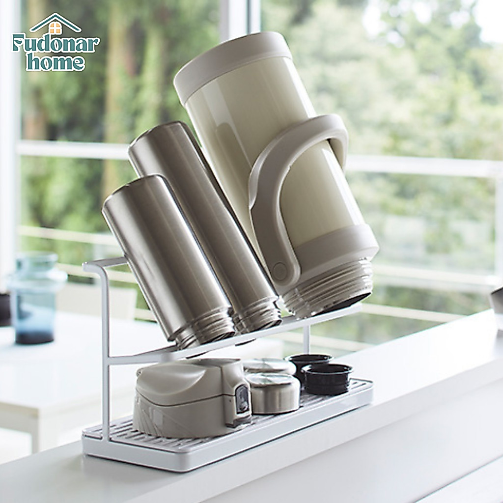 Fudonar ชั้นวางขวดน้ำพกพา tumbler คว่ำแก้ว แยกฝา เป็นระเบียบ ไม่อับชื้น