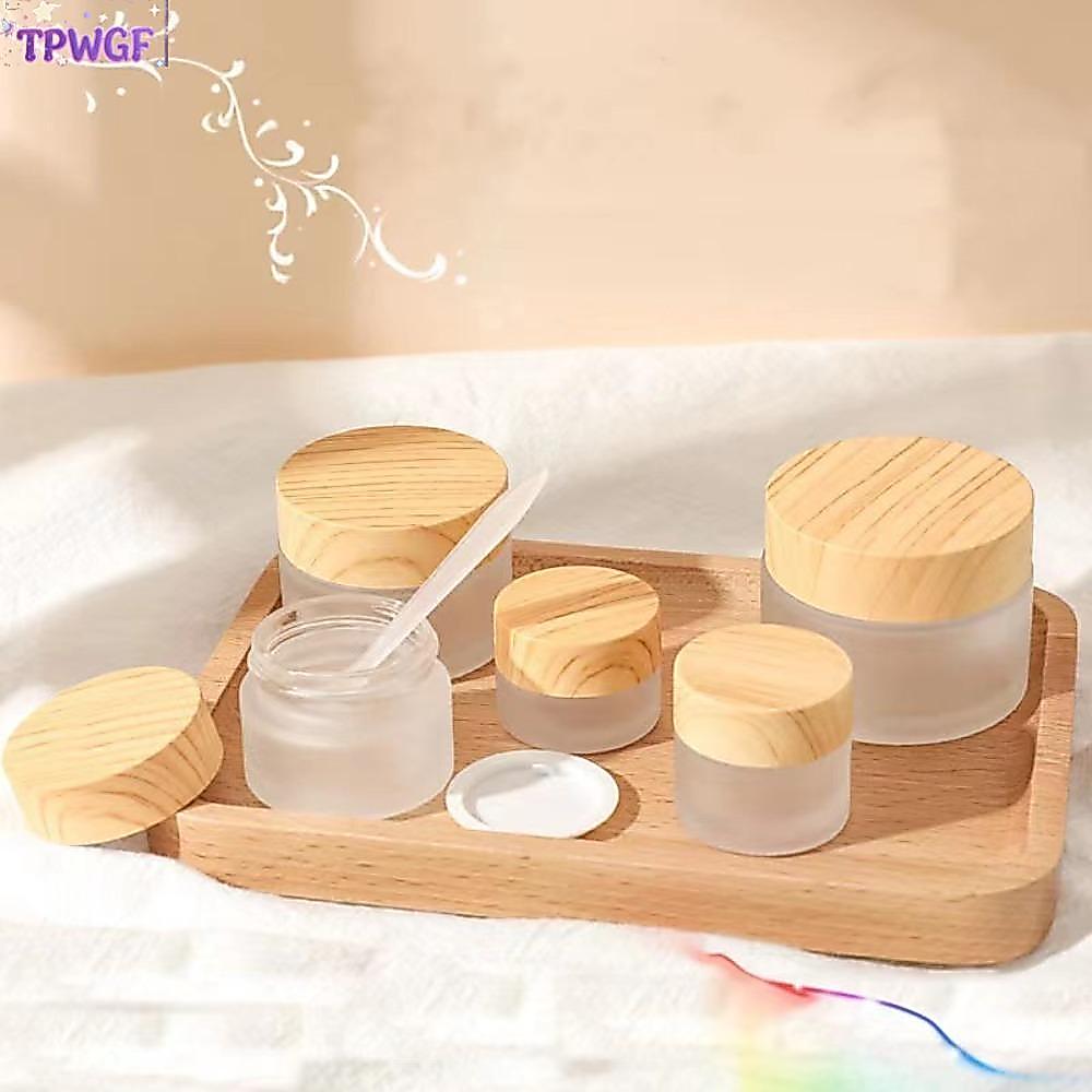 ขวดครีมกระจกฝ้า Tpwgf65 ขวดครีมฝาเกลียวไม้ กระปุกเครื่องสำอางทรงกลมพกพาสำหรับเครื่องสำอาง