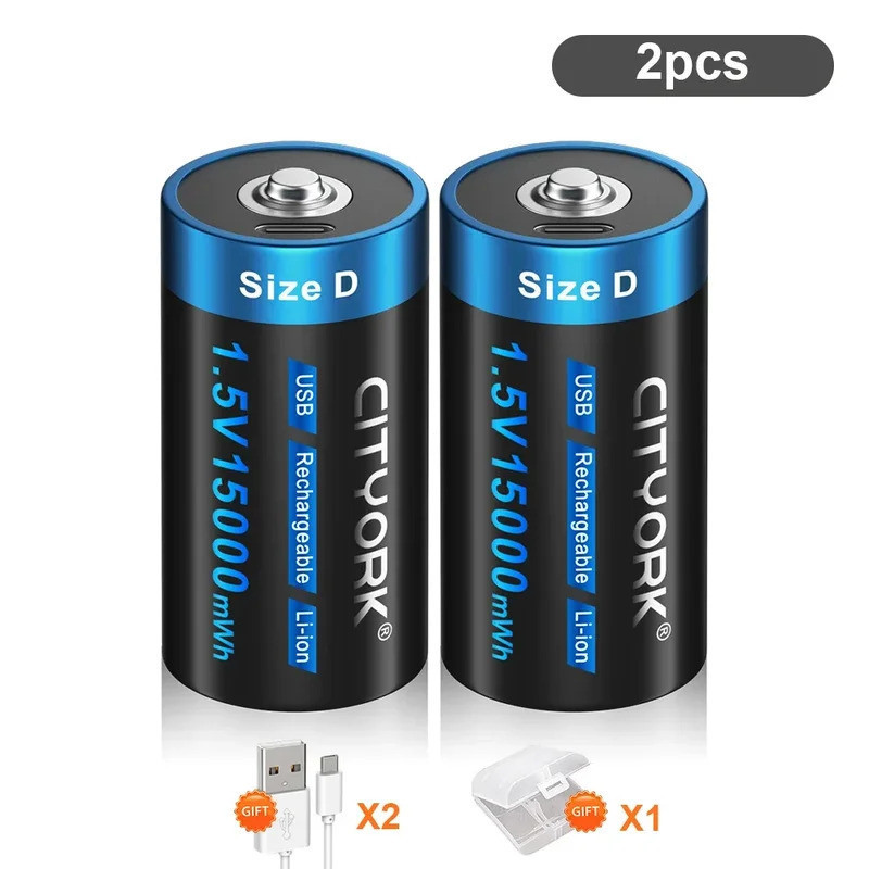 CITYORK 1.5V D ขนาดแบตเตอรี่ USB ชาร์จ Li-ion แบตเตอรี่ D Lipo R20 LR20 แบตเตอรี่สําหรับเตาแก๊ส RC ก