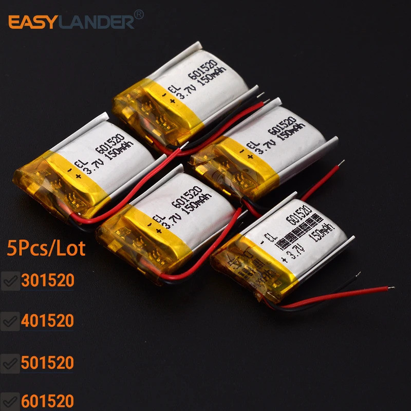5ชิ้น/ล็อต 301520 70มะห์ 401520 90มะห์ 501520 120มะห์ 601520 701520 3.7V 150mAh แบตเตอรี่ลิเธียมโพลิ