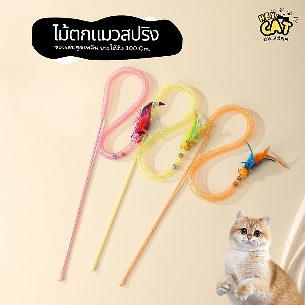 Heycat ไม้ตกแมวสปริง ไม้ล่อแมว ของเล่นแมว สนุกเพลิดเพลินยาวได้ถึง 100 Cm.