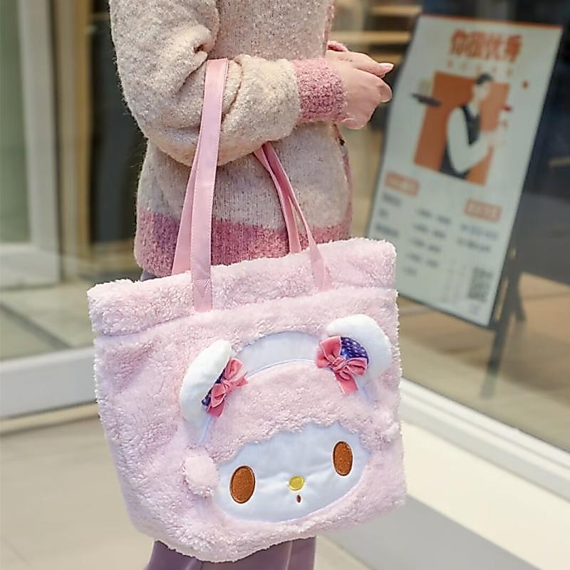 กระเป๋าถือสะพายไหล่ลายการ์ตูนน่ารักจาก Sanrio Hello Kitty My Melody ของขวัญสำหรับแฟนสาว กระเป๋าช้อปปิ้ง