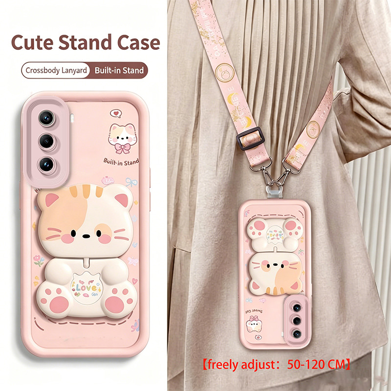 สายรัดCrossbody LanyardสําหรับInfinix Hot 50 60 Pro plus Hot 50i 60i 4G 60 Pro + 5g 60i 4Gปลอกโทรศัพท์Softcaseซิลิโคนความงามพร้อมผู้ถือแมวน่ารักสําหรับสาวJTGBMZJ1